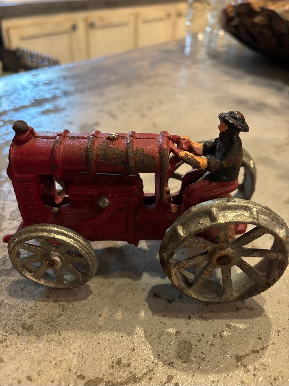 Vintage Red Cast Iron Toy Tractor with Driver - Classic Kids Toy/Ford